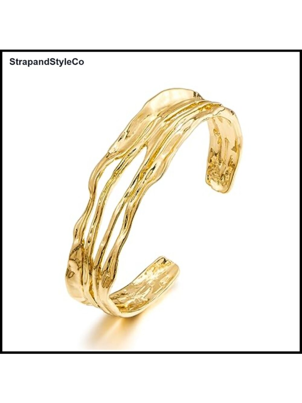 Gold Plated Hammered Cuff Bracelet Adjustable Open Bangle